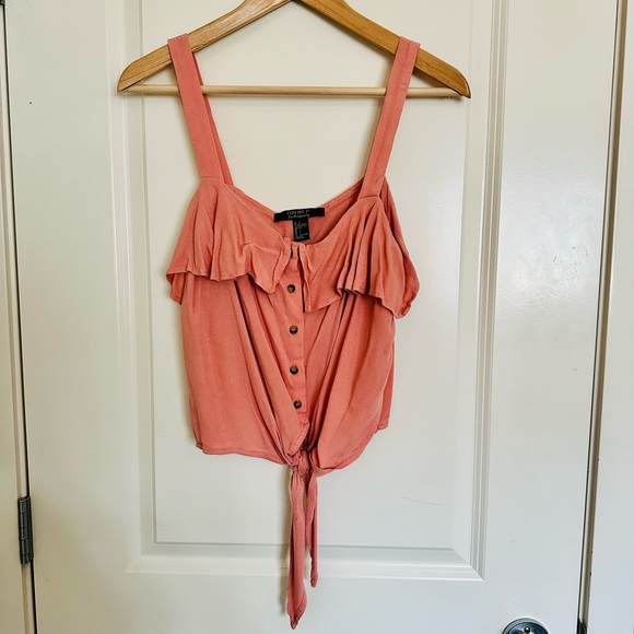 Sleeveless Coral Top with ruffles - Picture 2 of 2